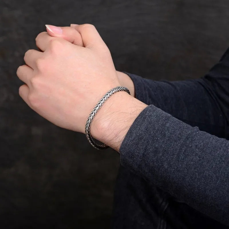 925 Sterling Silver Handmade Woven Retro Style Bracelet