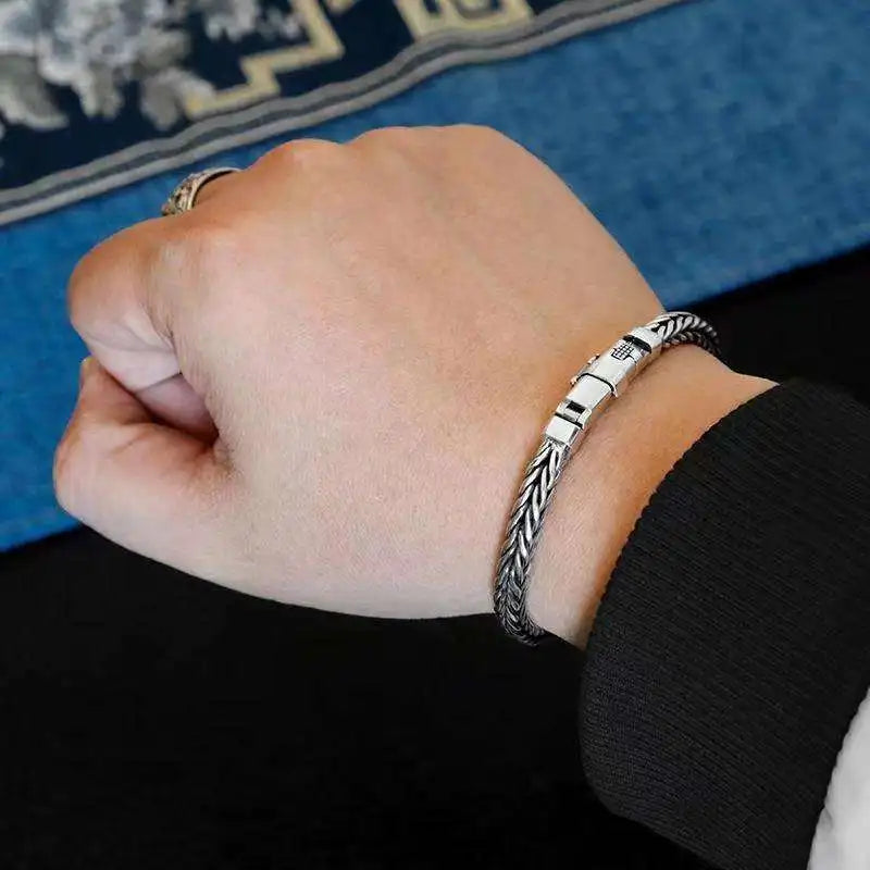 925 Sterling Silver Handmade Woven Retro Style Bracelet