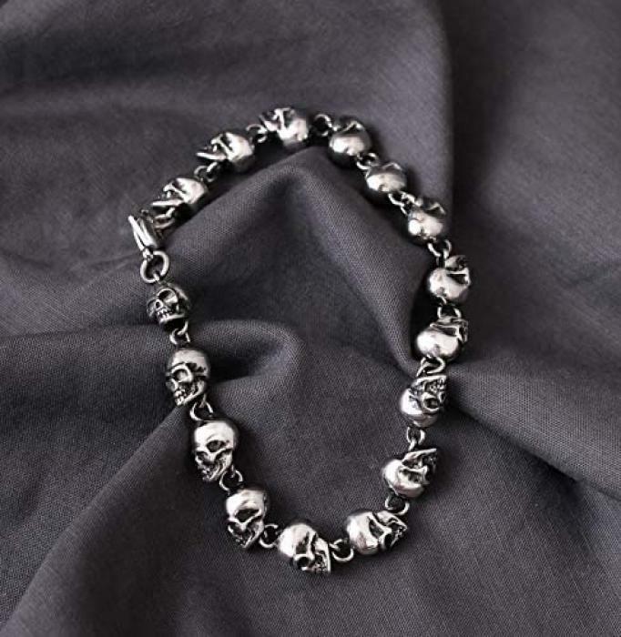 Stainless steel punk skull bracelet
