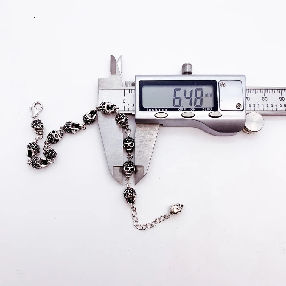 Skulls Link Chain 925 Sterling Silver Bracelet