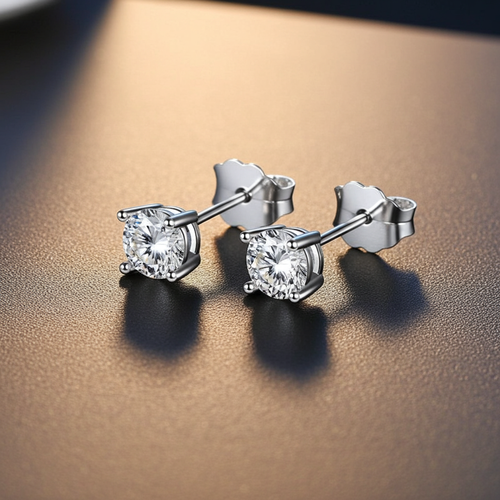 4 Prong Sterling Silver Moissanite Earrings