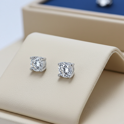 4 Prong Sterling Silver Moissanite Earrings