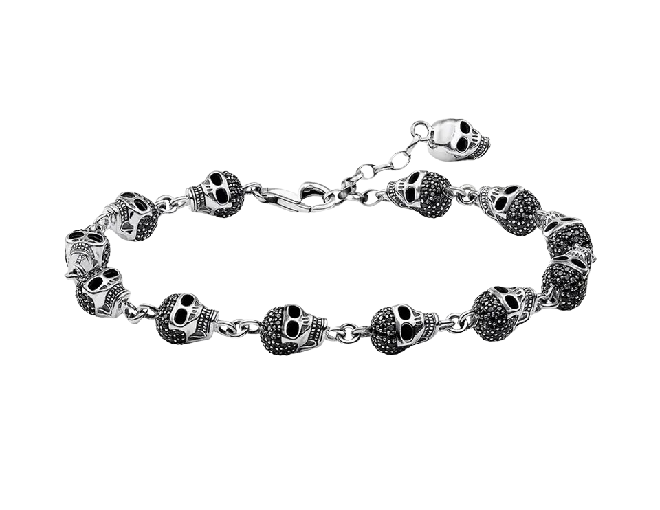 Skulls Link Chain 925 Sterling Silver Bracelet
