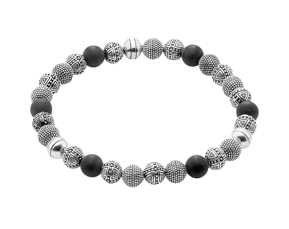 Natural Stone & Obsidian Bracelet Silver
