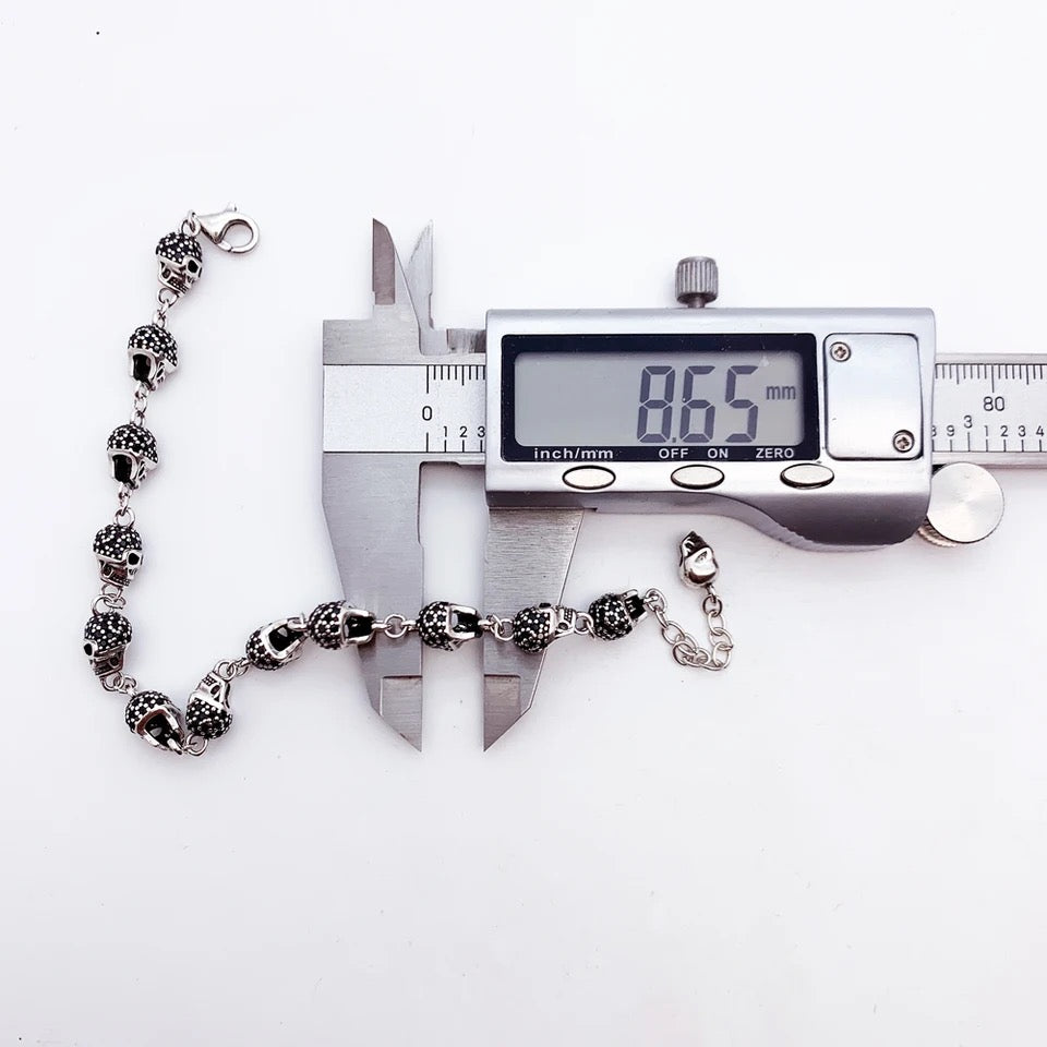 Skulls Link Chain 925 Sterling Silver Bracelet