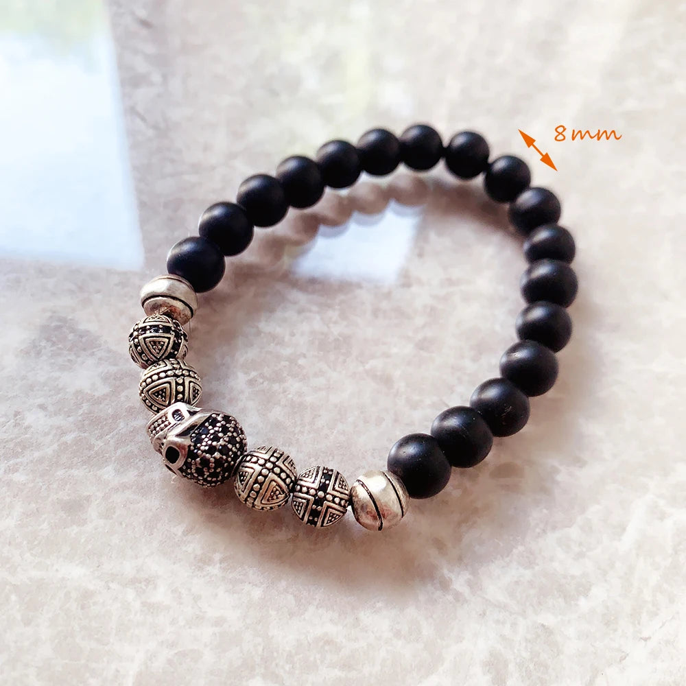 Skull Cross Beaded 925 Sterling Bracelet