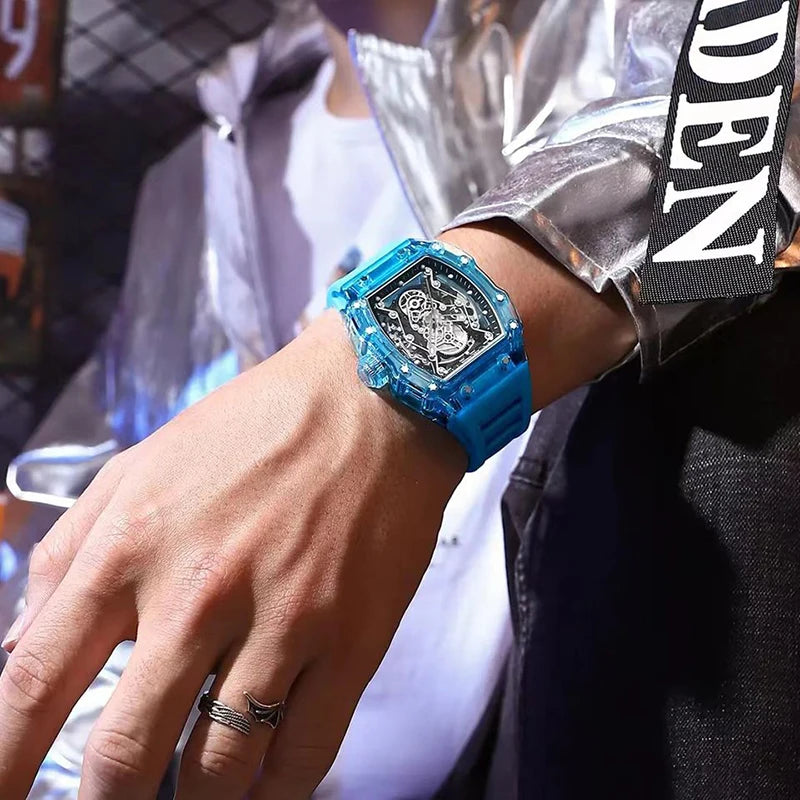 Stainless Steel Case Skeleton Watch