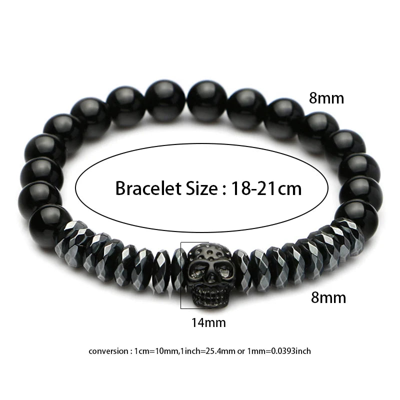 Hematite Stone Stainless Steel Skull Bracelet