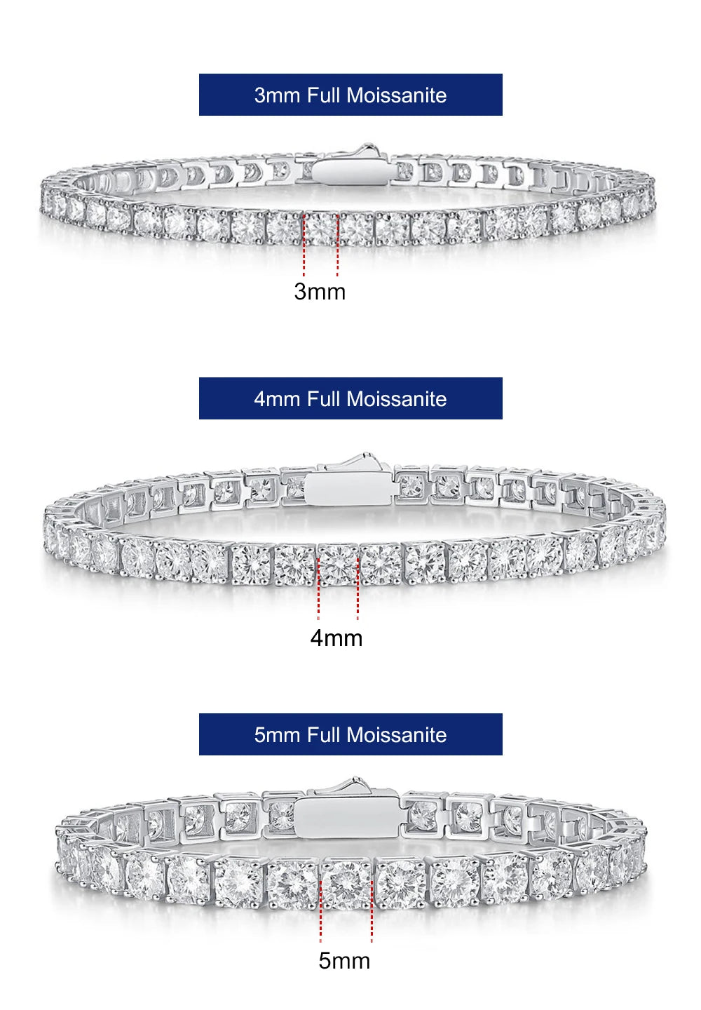 4MM Moissanite Tennis Bracelet 925 Sterling Silver