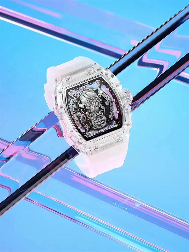 Stainless Steel Case Skeleton Watch