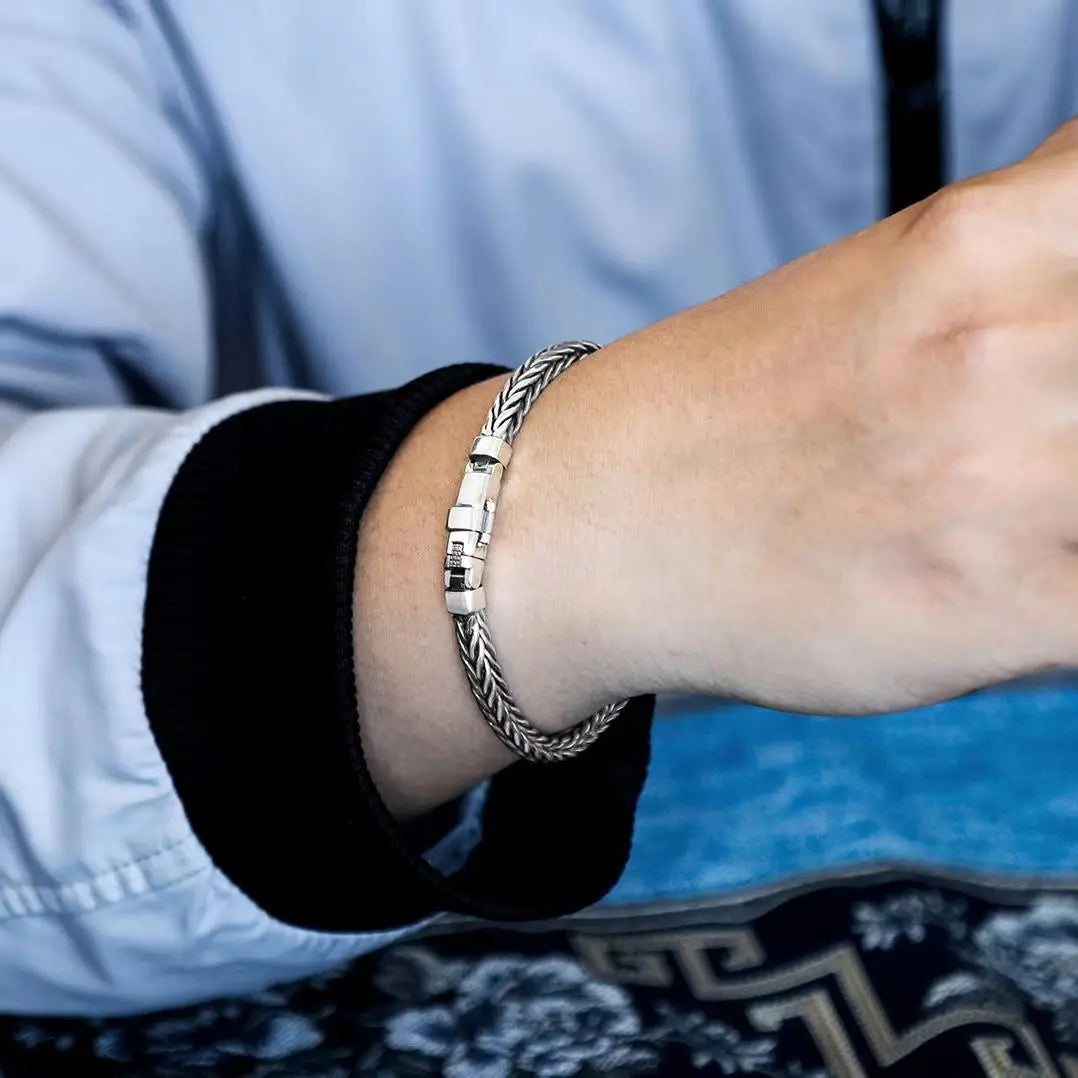 925 Sterling Silver Handmade Woven Retro Style Bracelet