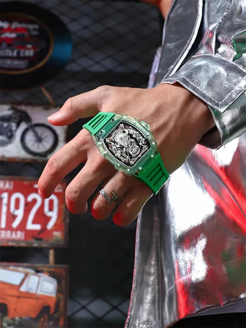 Stainless Steel Case Skeleton Watch