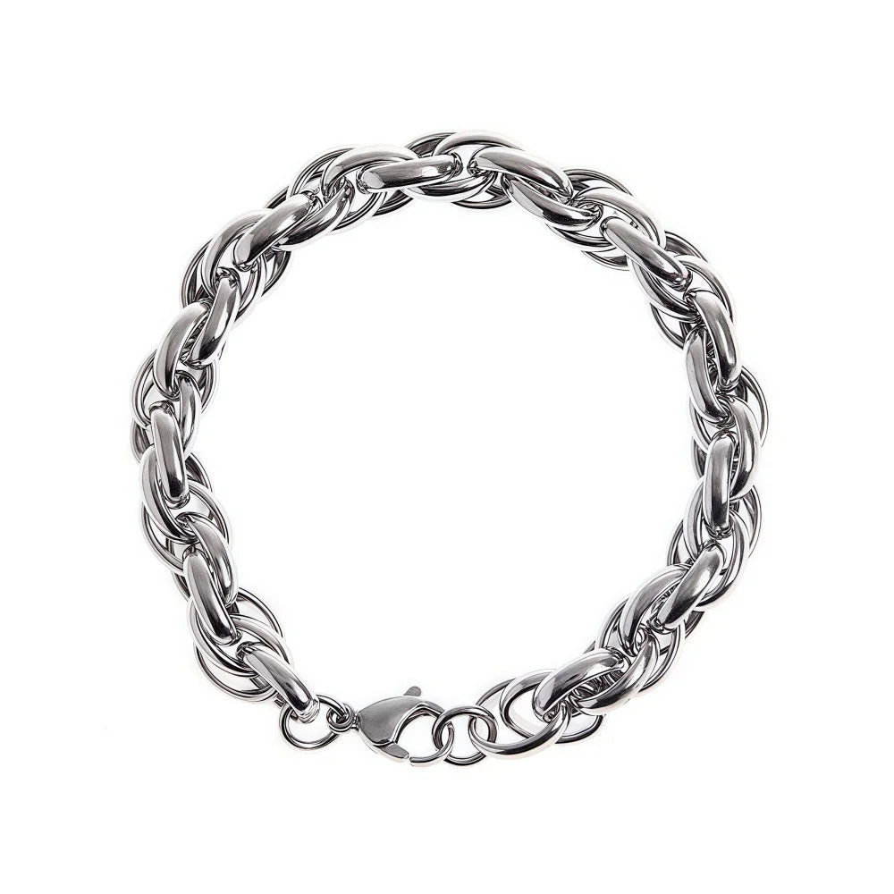 Silver chain bracelet on a white background