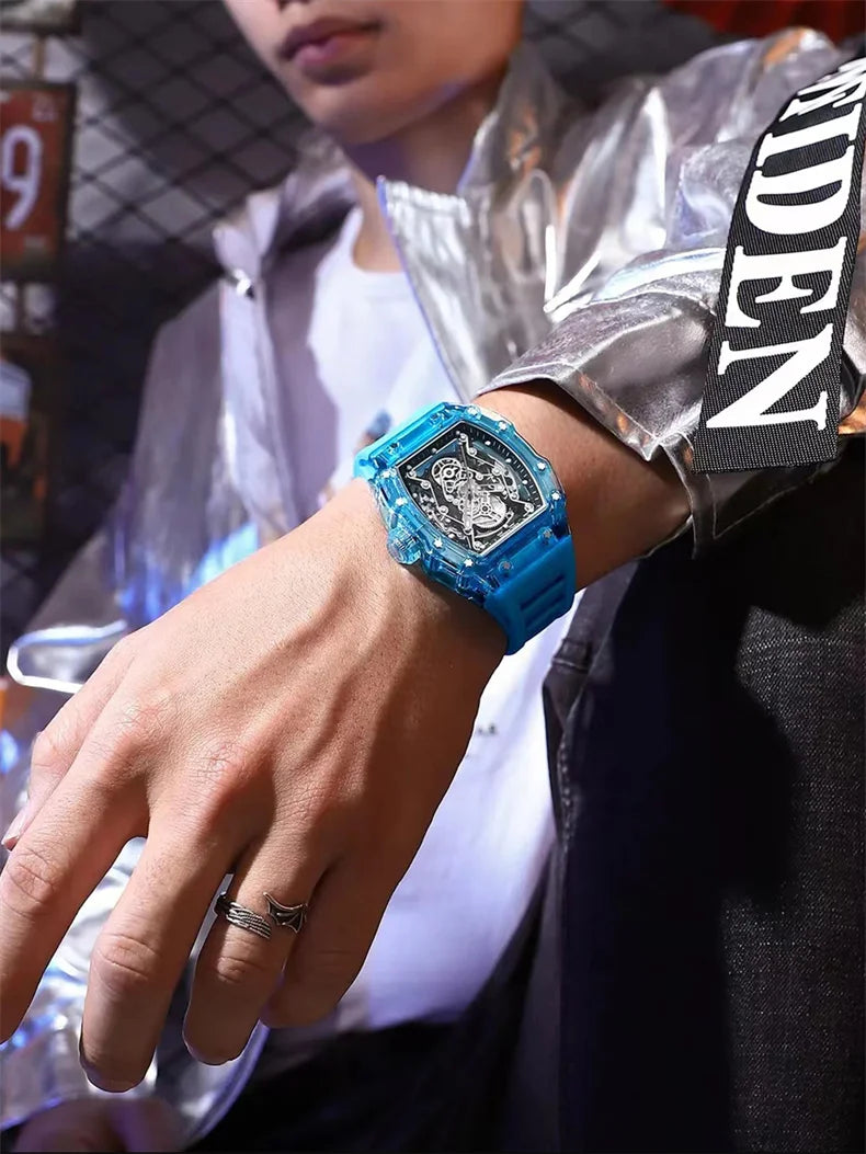 Stainless Steel Case Skeleton Watch