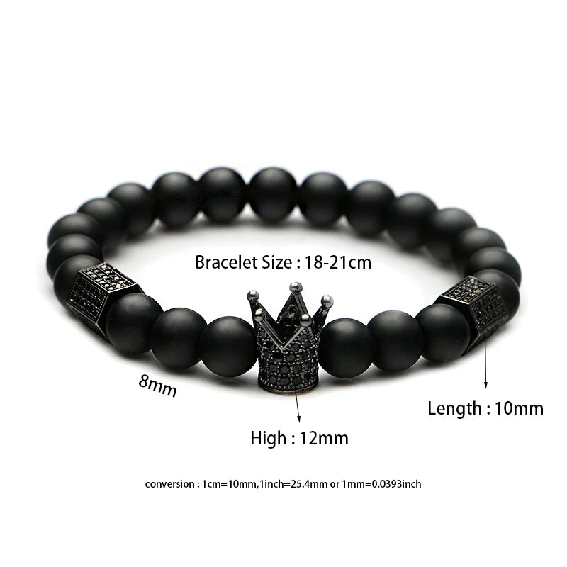 Hematite Stone Stainless Steel Crown Bracelet