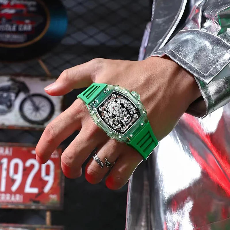 Stainless Steel Case Skeleton Watch