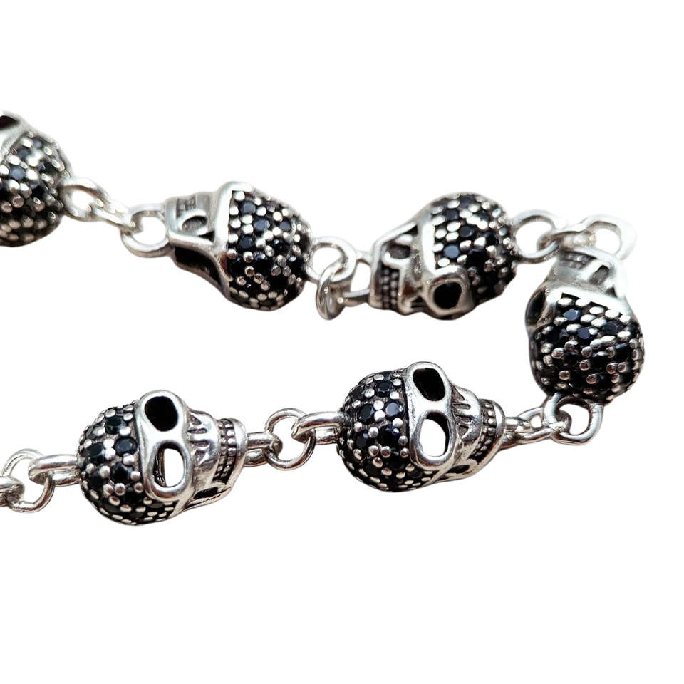 Skulls Link Chain 925 Sterling Silver Bracelet