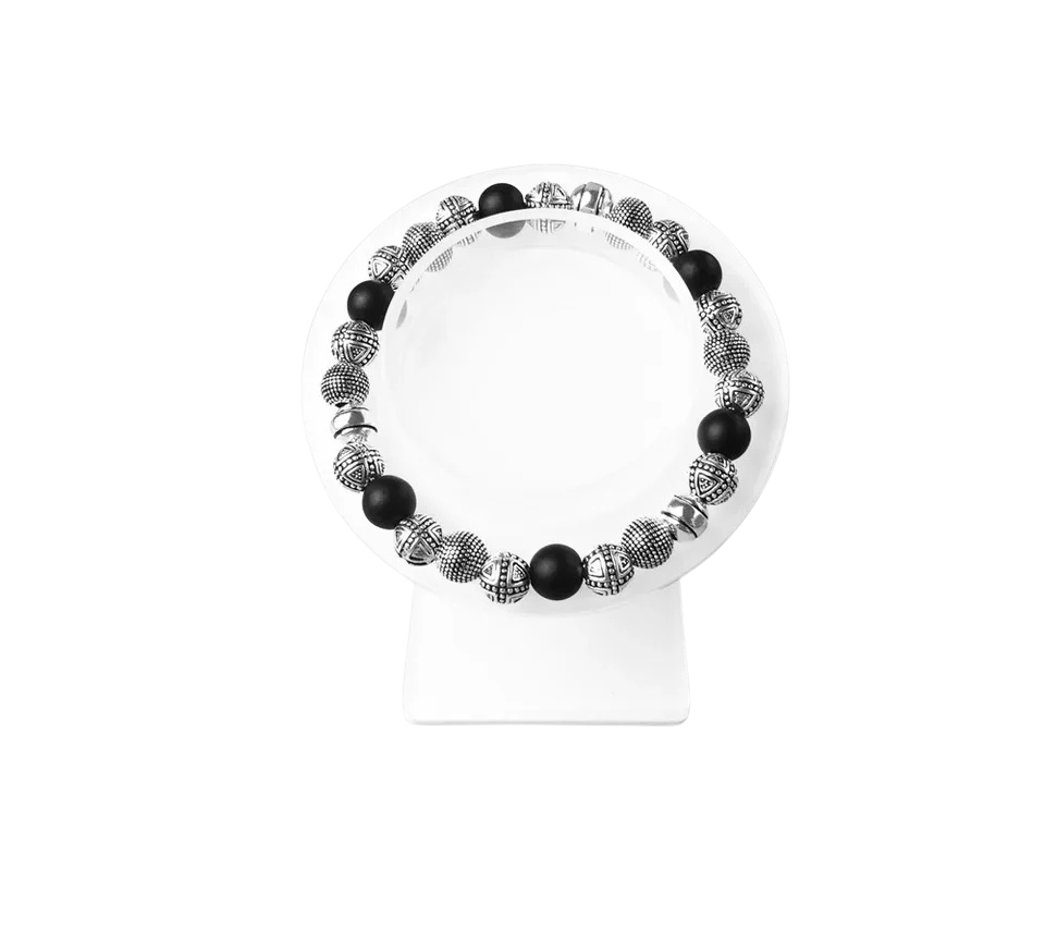 Natural Stone & Obsidian Bracelet Silver