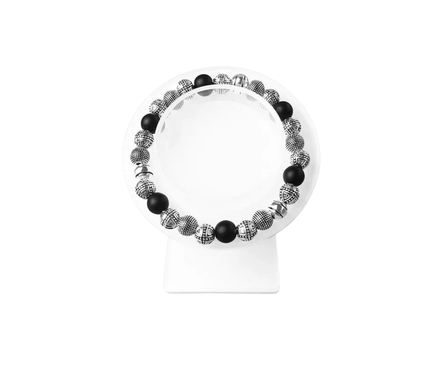Natural Stone & Obsidian Bracelet 925 Sterling Silver