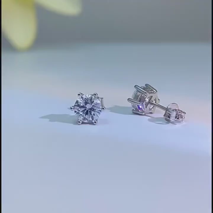 6 Prong Sterling Silver Moissanite Earrings
